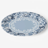 Blue White Damask Floral Wirbel Persönlich Pappteller (Schrägansicht)
