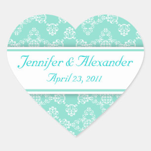 Blue White Damask Herz Hochzeitseinladungen Siegel Herz-Aufkleber