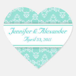 Blue White Damask Herz Hochzeitseinladungen Siegel Herz-Aufkleber