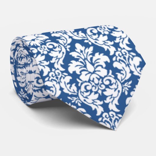 Blue & White Damask Krawatte (Gerollt)