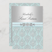 Blue & White Damask Sweet 16 Ankündigungen (Vorne/Hinten)