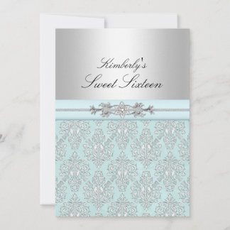 Blue & White Damask Sweet 16 Ankündigungen