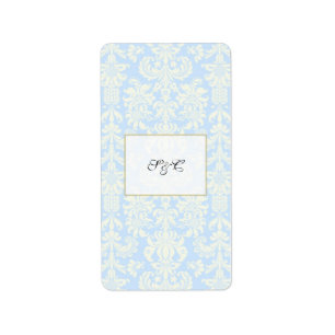 Blue/White Damask Wedding Hershey's Mini Wrapper Adressaufkleber