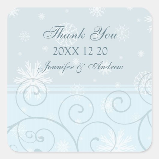 Blue White Dankeschön Ihnen Winter Wedding Sticker (Vorderseite)