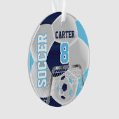 Blue, White & Dark Blue Personalize Soccer ⚽ Ornament (Vorderseite)