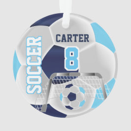 Blue, White & Dark Blue Personalize Soccer ⚽ Ornament
