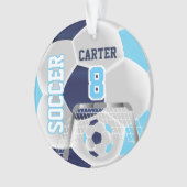 Blue, White & Dark Blue Personalize Soccer ⚽ Ornament (Vorderseite)