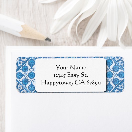 Blue White Delft Cornflower Custom Address Labels (Insitu)