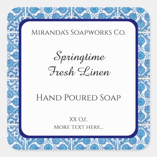 Blue White Delft Cornflower Editable Soap Stickers (Vorderseite)