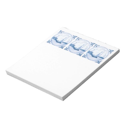 Blue White Delft Sailboat Notizblock (Rotiert)