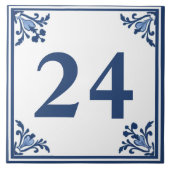 Blue White Delft Simple Floral Custom House Number Fliese (Vorderseite)