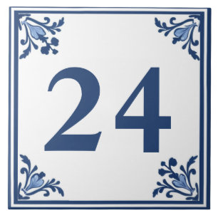 Blue White Delft Simple Floral Custom House Number Fliese