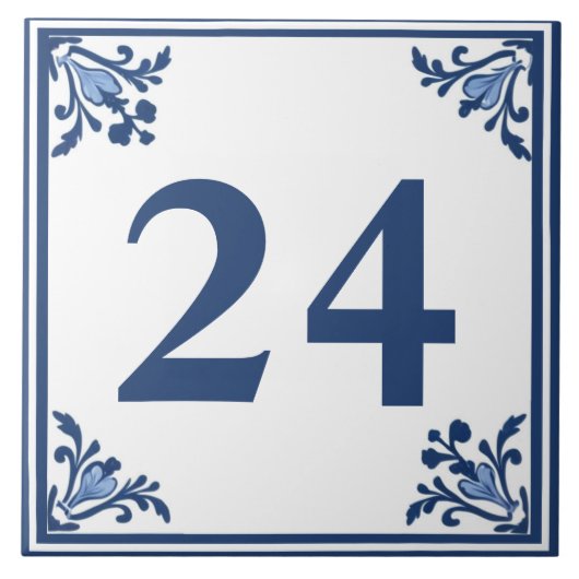 Blue White Delft Simple Floral Custom House Number Fliese (Vorderseite)