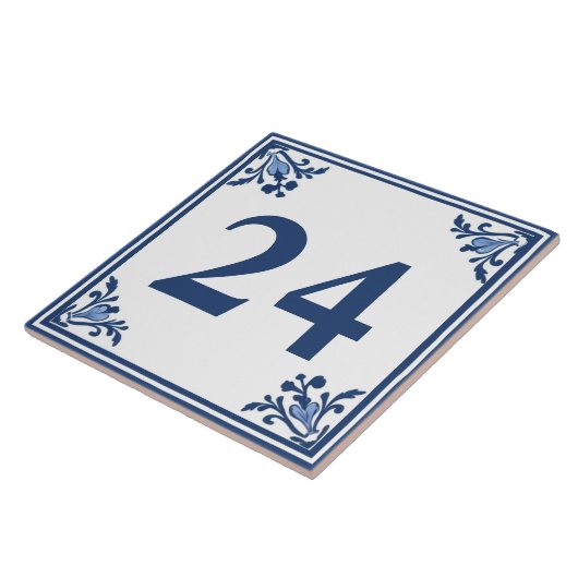 Blue White Delft Simple Floral Custom House Number Fliese (Seite)