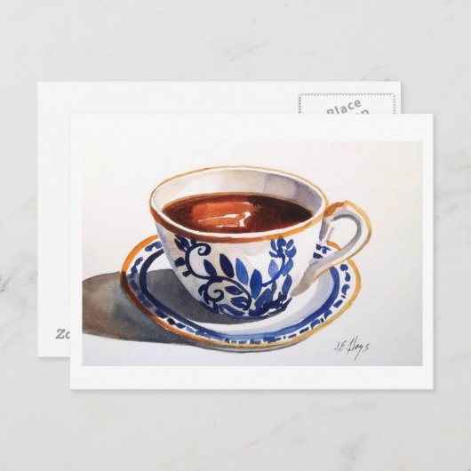 Blue & White Delft Teacup Postkarte (Vorne/Hinten)