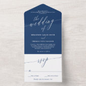 Blue White Delicate Calligraphy Wedding All In One Einladung (Innen Boden)