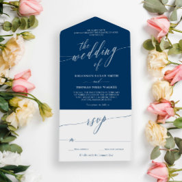 Blue White Delicate Calligraphy Wedding All In One Einladung