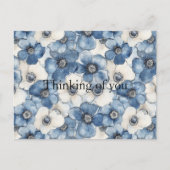 Blue White Denim Blume Denken Sie an Sie Postkarte (Vorderseite)