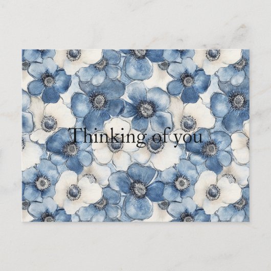 Blue White Denim Blume Denken Sie an Sie Postkarte (Vorderseite)