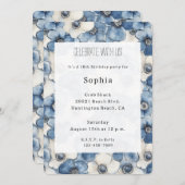 Blue White Denim Blume Geburtstag Einladung (Vorne/Hinten)