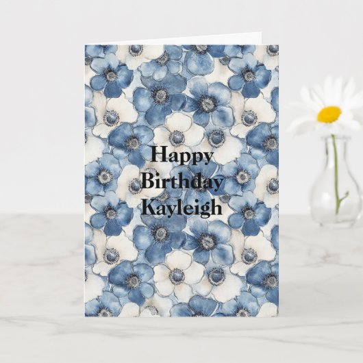 Blue White Denim Blume Geburtstag Karte (Kleine Pflanze)