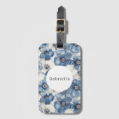 Blue White Denim Blume Gepäckanhänger (Vorderseite Vertikal)
