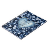 Blue White Denim Blume Herz Notizblock (Linke Seite)