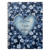 Blue White Denim Blume Herz Notizblock (Vorderseite)