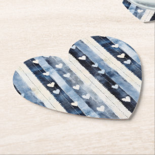 Blue White Denim Heart Stripes Birthday Untersetzer