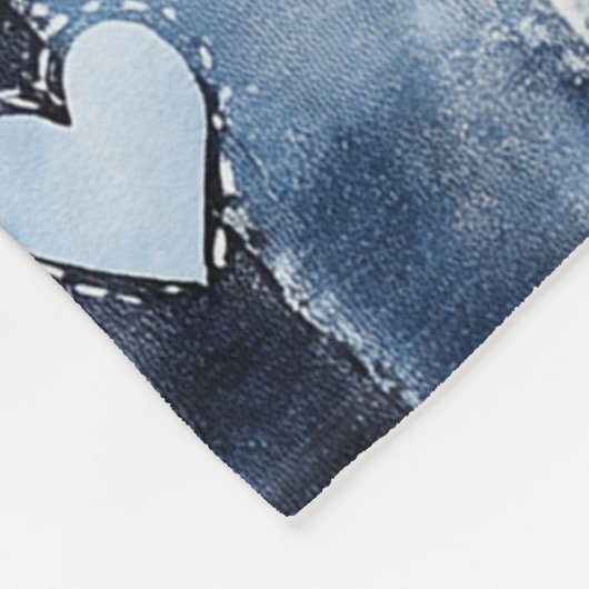 Blue White Denim Heart Stripes Fleecedecke (Ecke)