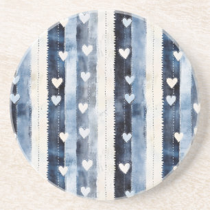 Blue White Denim Heart Stripes Getränkeuntersetzer