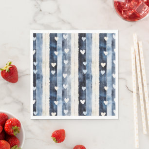 Blue White Denim Heart Stripes Serviette