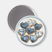Blue White Denim Hearts Magnet (Vorderseite/Rückseite)