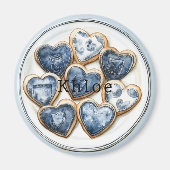 Blue White Denim Hearts Magnet (Vorne)