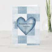 Blue White Denim Jean Heart Personalisierter Name Karte (Vorderseite)