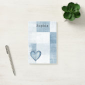 Blue White Denim Jean Heart Personalisierter Name Post-it Klebezettel (Büro)