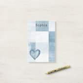 Blue White Denim Jean Heart Personalisierter Name Post-it Klebezettel (Auf Schreibtisch)