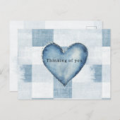 Blue White Denim Jean Heart Personalisierter Name Postkarte (Vorne/Hinten)