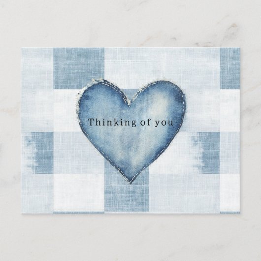 Blue White Denim Jean Heart Personalisierter Name Postkarte (Vorderseite)