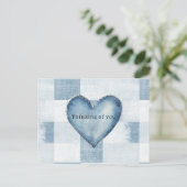 Blue White Denim Jean Heart Personalisierter Name Postkarte (Stehend Vorderseite)