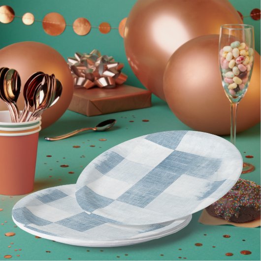 Blue White Denim Jean Stripes Birthday Pappteller (Multi)