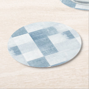 Blue White Denim Jean Stripes Birthday Runder Pappuntersetzer