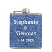 Blue White Denim Theme Wedding Flachmann (Vorderseite)