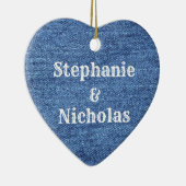 Blue White Denim Theme Wedding Keramik Ornament (Rechts)
