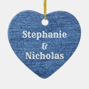 Blue White Denim Theme Wedding Keramik Ornament