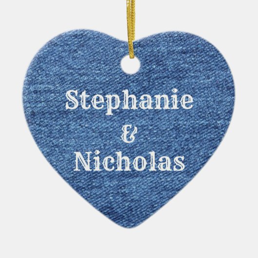 Blue White Denim Theme Wedding Keramik Ornament (Vorne)