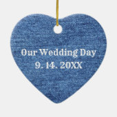 Blue White Denim Theme Wedding Keramik Ornament (Hinten)