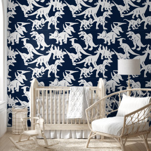 Blue White Dinosaur Baby Boy Kinderzimmer Peel & S Tapete