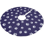 Blue White Dog Cat Paw Prints Muster Weihnachten Polyester Weihnachtsbaumdecke (Schrägansicht)