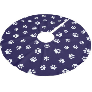 Blue White Dog Cat Paw Prints Muster Weihnachten Polyester Weihnachtsbaumdecke
